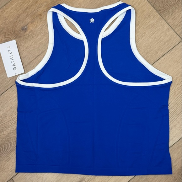 NWT Athleta Momentum Seamless High Neck Crop Tank Varsity/White XL - Picture 7 of 8